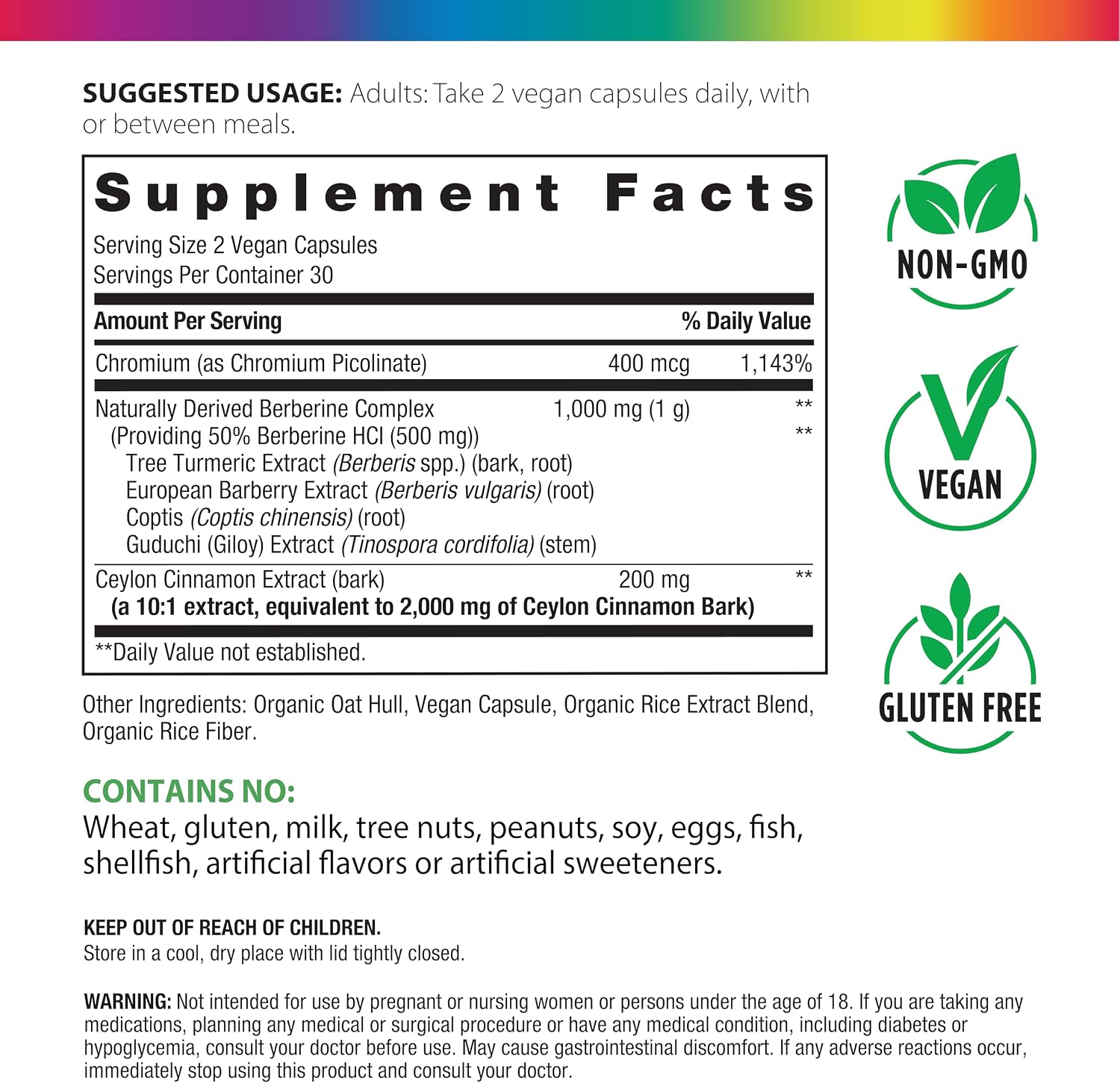 Rainbow Light Berberine Complex with Ceylon Cinnamon and Chromium - 60 Vegan Capsules - görsel 2