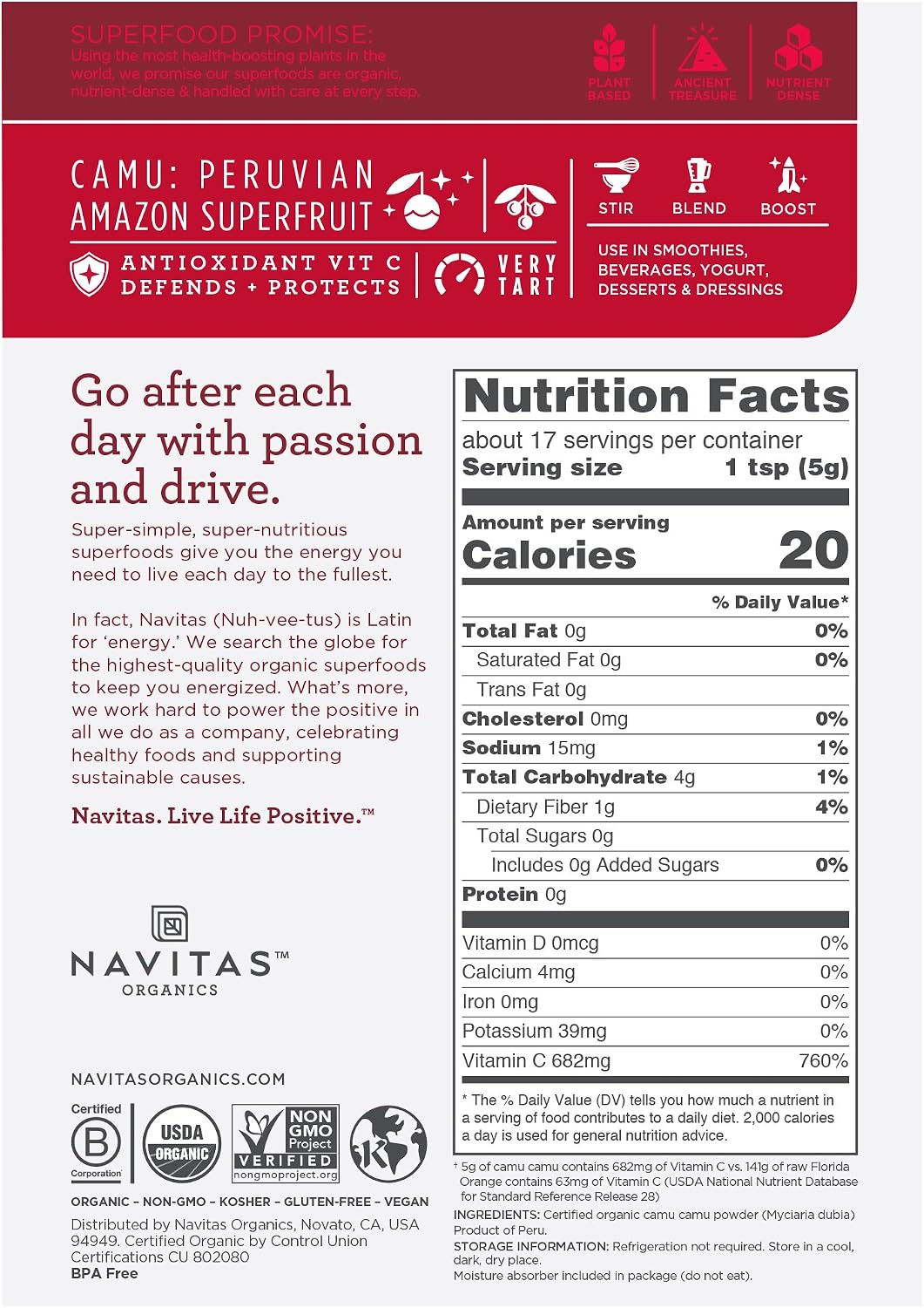 Navitas Organics Camu Camu Powder - 85 g Organic Superfood Supplement - görsel 2