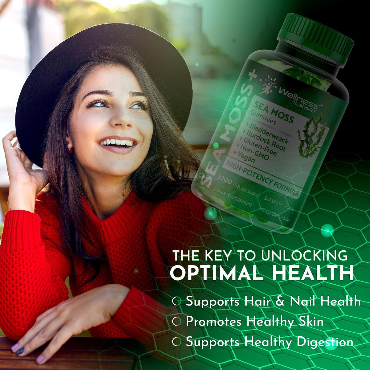 WELLNESS LABSRX Sea Moss Gummies - 3200mg Irish Sea Moss, Bladderwrack & Burdock Root - Mixed Berry - 90 Count - görsel 7
