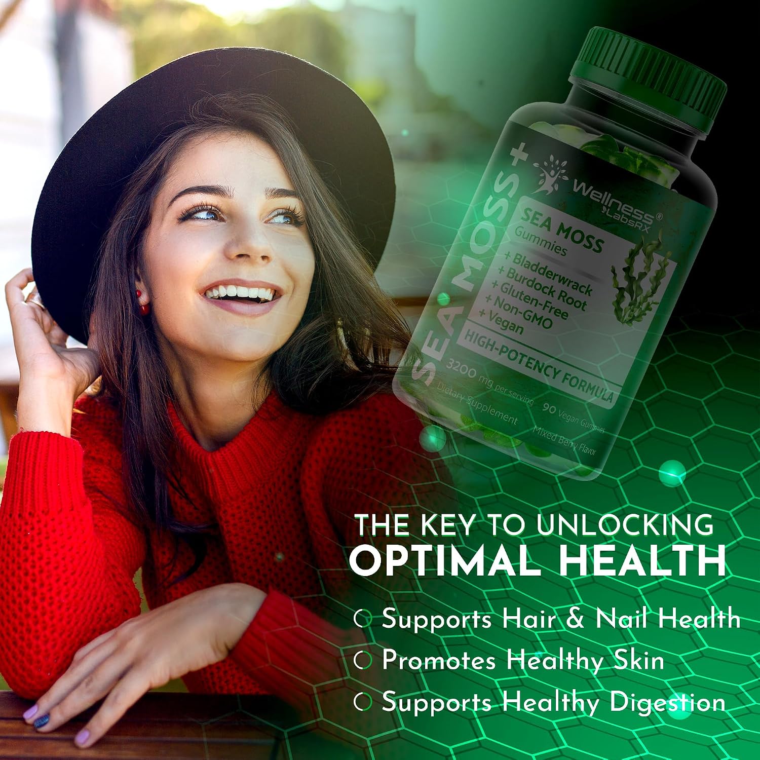 WELLNESS LABSRX Sea Moss Gummies - 3200mg Irish Sea Moss, Bladderwrack & Burdock Root - Mixed Berry - 90 Count - görsel 7