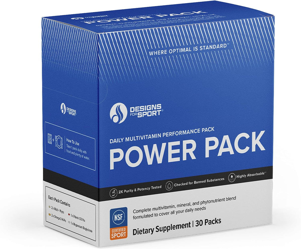 Designs for Sport Vitamin Packs - NSF Certified for Sport Power Pack with Daily Multivitamin, Fish Oil Omega-3, Magnesium Glycinate & Vitamin D3 + K (30 Sachets) - görsel 1