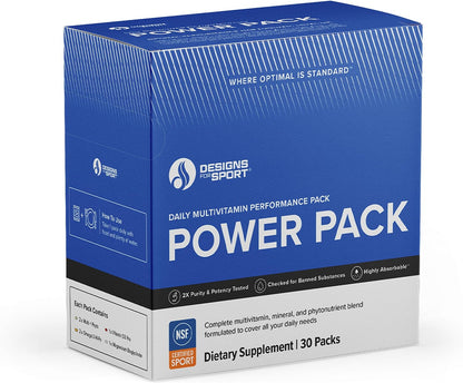 Designs for Sport Vitamin Packs - NSF Certified for Sport Power Pack with Daily Multivitamin, Fish Oil Omega-3, Magnesium Glycinate & Vitamin D3 + K (30 Sachets)