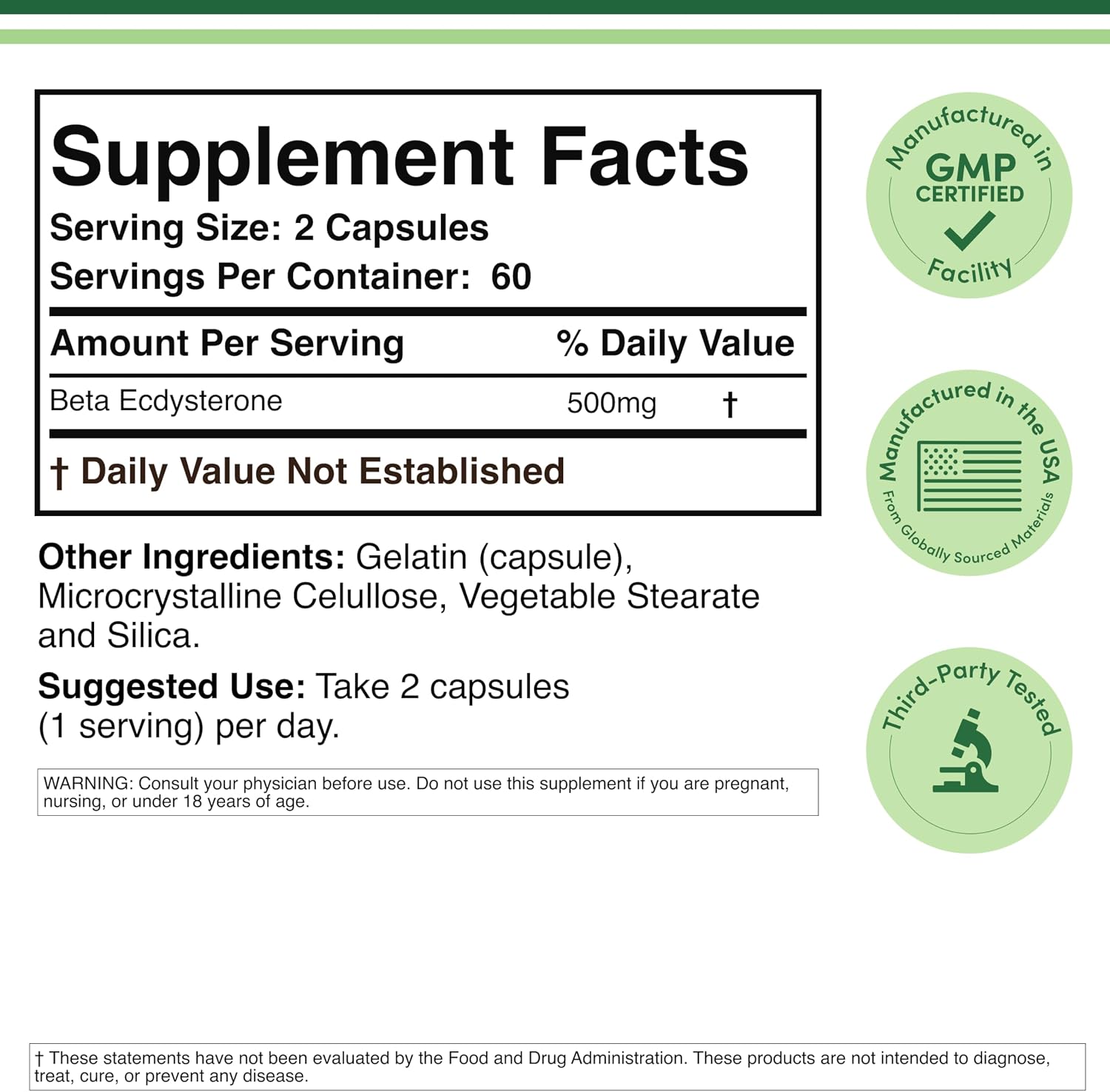 Double Wood Beta Ecdysterone Supplement – 500mg per Serving, 120 Capsules - görsel 2