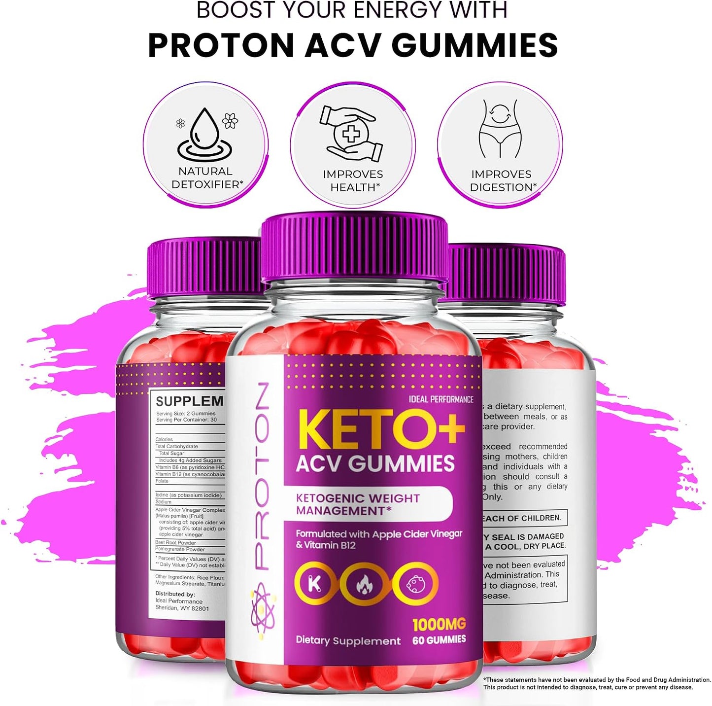 IDEAL PERFORMANCE Proton ACV Gummies - Official Proton Keto ACV Supplement Gummies - Maximum Strength, ProtonKeto + ACV Gummies, All Natural Formula Keto+ACV Premium Gummies (3 Pack) - görsel 8