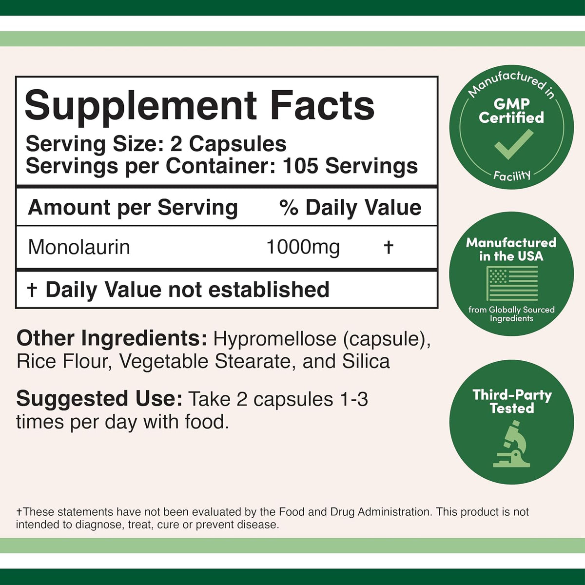 Double Wood Monolaurin Immune Support Supplement – 1,000mg per Serving, 210 Capsules - görsel 2