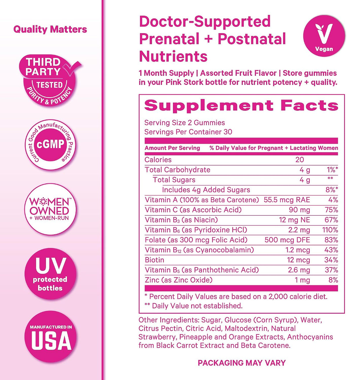 Pink Stork Fertility, Prenatal & Postnatal Gummy Vitamins, 60 Gummies | Full Motherhood Journey Support with Folate, B Vitamins, Zinc & Biotin, Postnatal Essentials, Assorted Fruit Flavours - görsel 6