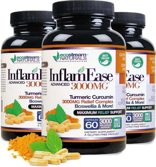 Natural Advanced InflamEase with Turmeric, Curcumin, Enzymes and Boswellia – Vegetarian (Pack of 3)