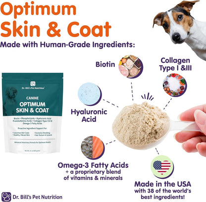 Dr. Bill's Canine Optimum Skin & Coat Supplement – Omega-3, Collagen, Biotin & Hyaluronic Acid – 680g
