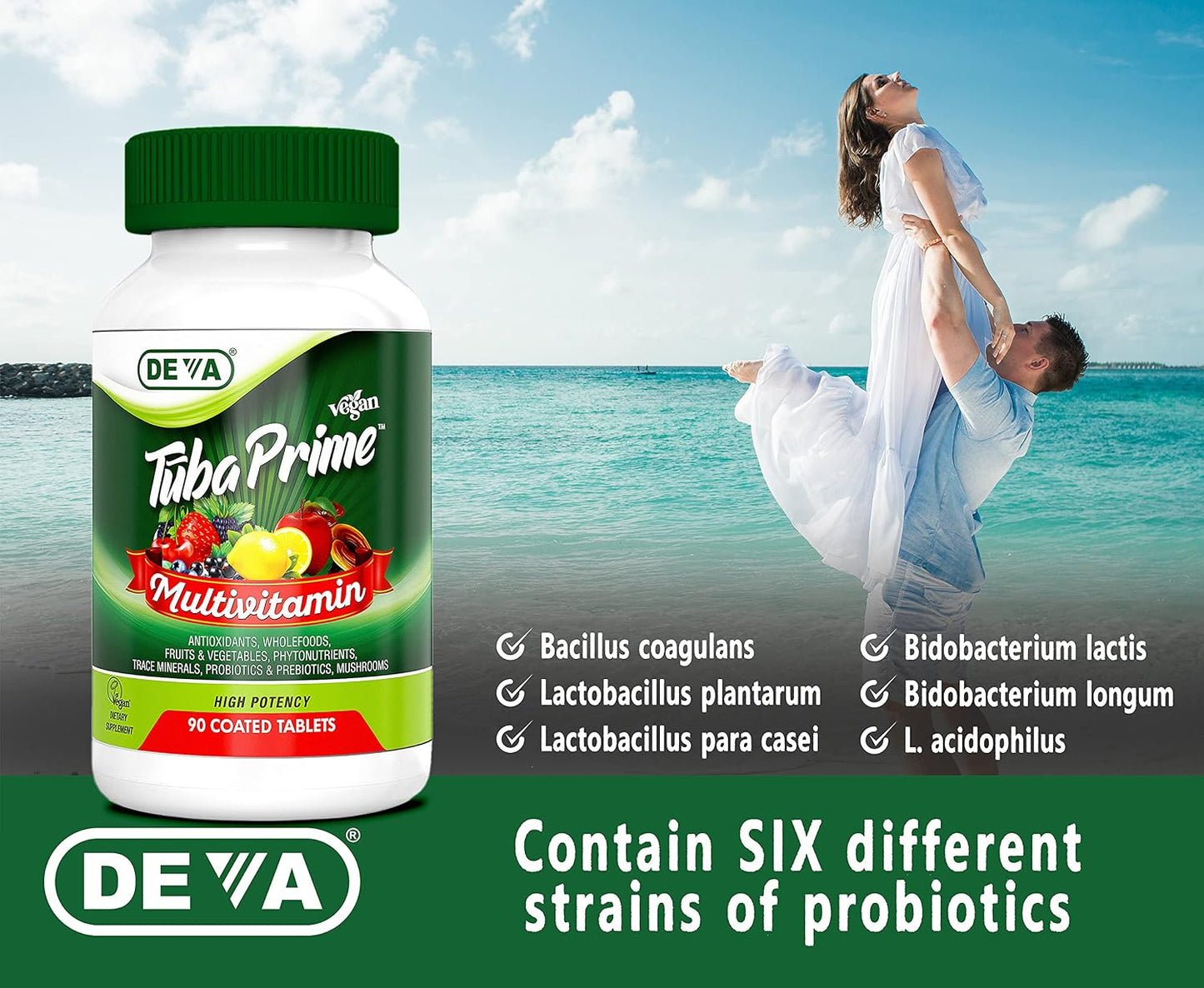 DEVA Tuba Prime Vegan Multivitamin Iron-Free - High-Potency Vitamin & Mineral Supplement with Superfoods, Mushrooms, and Probiotics (90 Tablets) - görsel 8