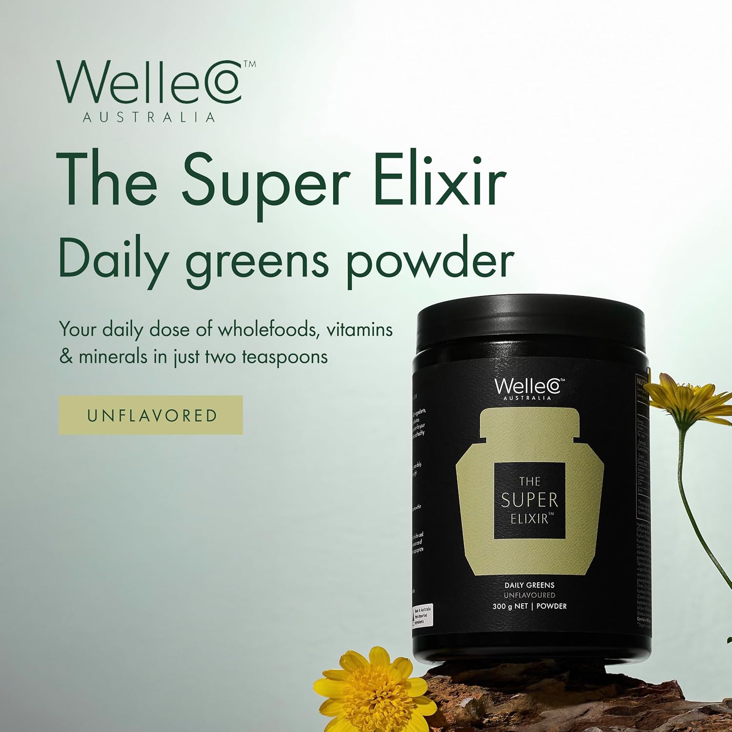 WelleCo The Super Elixir, Daily Greens Powder with Probiotics and Superfoods, Unflavoured, 300g - görsel 2