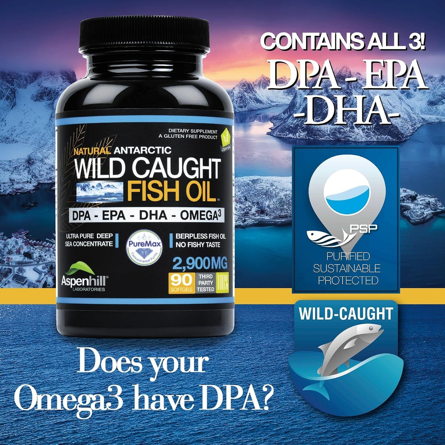 Triple Strength Fish Oil - Ultra Pure Wild Caught Omega-3 with DPA, EPA & DHA - 2900 mg - 90 Softgels - Non-GMO, Burp-Free, Vanilla Flavour - görsel 5