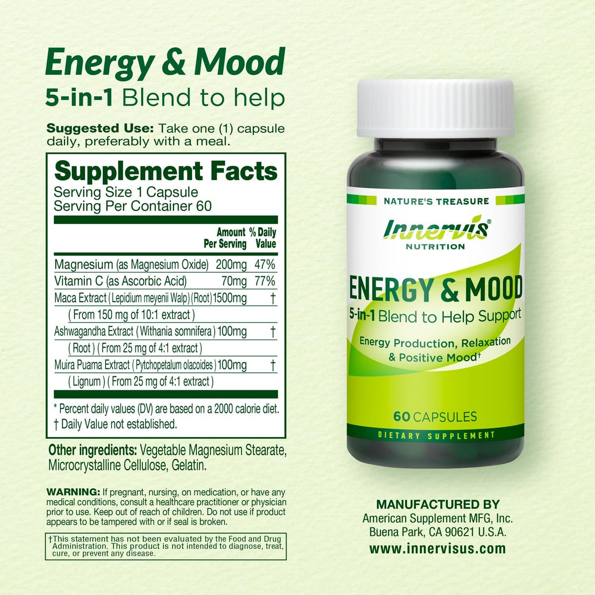 Caffeine-Free Natural Energy Boost with Ashwagandha, Maca & Magnesium – Support Stress Relief, Focus & Mood – 60 Capsules by Innervis Nutrition - görsel 8