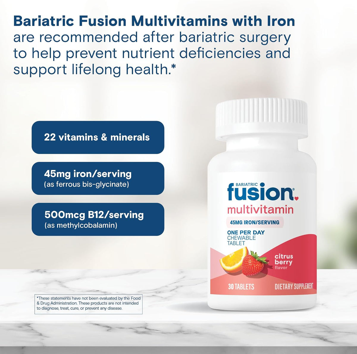 Bariatric Fusion One Per Day Bariatric Multivitamin with Iron Chewable – Citrus Berry Flavour – Non-GMO – 30 Count - görsel 5