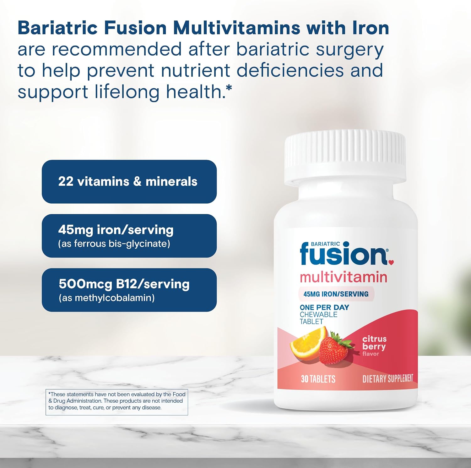 Bariatric Fusion One Per Day Bariatric Multivitamin with Iron Chewable – Citrus Berry Flavour – Non-GMO – 30 Count - görsel 5