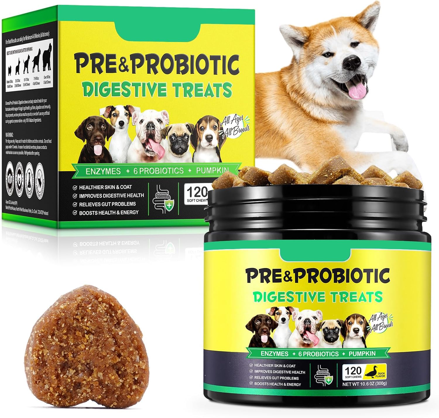 Probiotics for Dogs - 120 Soft Chews - Digestive & Immune Support with Prebiotics & Enzymes - Duck Flavour - görsel 1