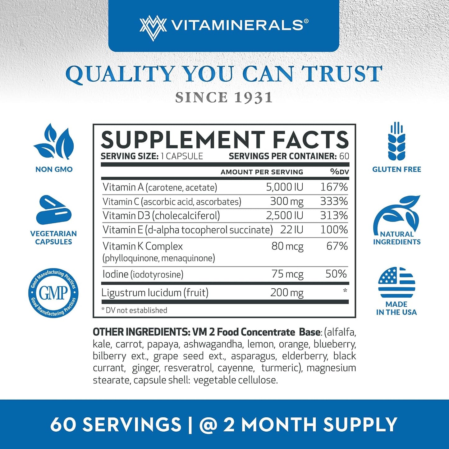 Vitaminerals Vitamin D3 + K Complex | 2500 IU D3 & 80 mcg K | 60 Veggie Capsules - görsel 3
