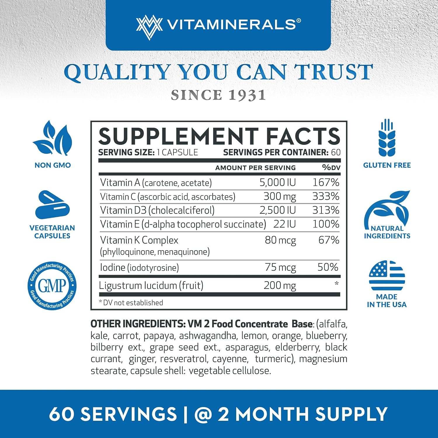 Vitaminerals Vitamin D3 + K Complex | 2500 IU D3 & 80 mcg K | 60 Veggie Capsules - görsel 3
