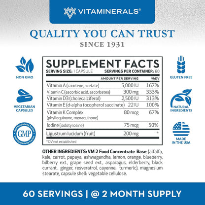Vitaminerals Vitamin D3 + K Complex | 2500 IU D3 & 80 mcg K | 60 Veggie Capsules