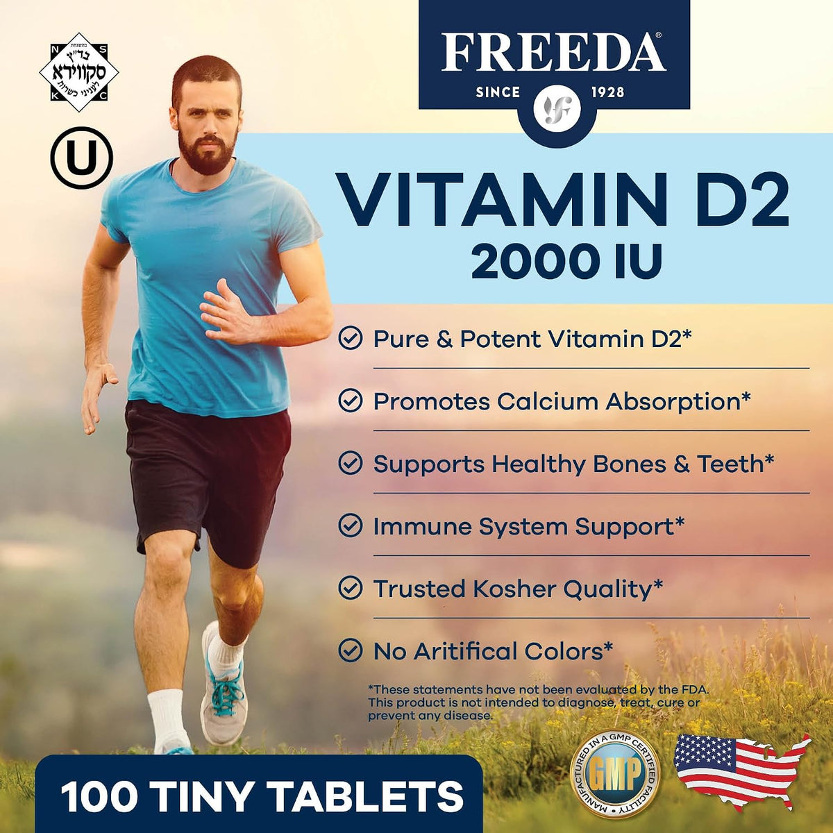 FREEDA Vitamin D2 2000 IU – Vegan Vitamin D for Bone Strength and Immune Support – 100 Small Tablets - görsel 2