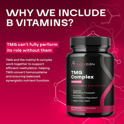 TMG Trimethylglycine Supplement with Methyl B Complex - 500mg Betaine TMG with Methylated B Vitamins for Homocysteine Support - Vegan & Non-GMO (1 Month Supply)