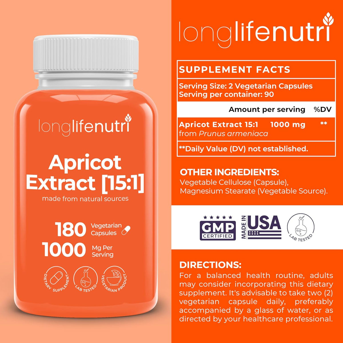 Apricot Extract - Advanced Formula, 1000mg per Serving, 180 Vegetarian Capsules - görsel 2