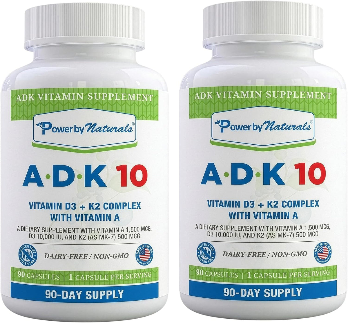 Power By Naturals ADK Vitamin Supplement – Vitamins A, D3 250 mcg & K2 MK-7 for Bone and Immune Health – 180 Capsules (6-Month Supply) - görsel 1