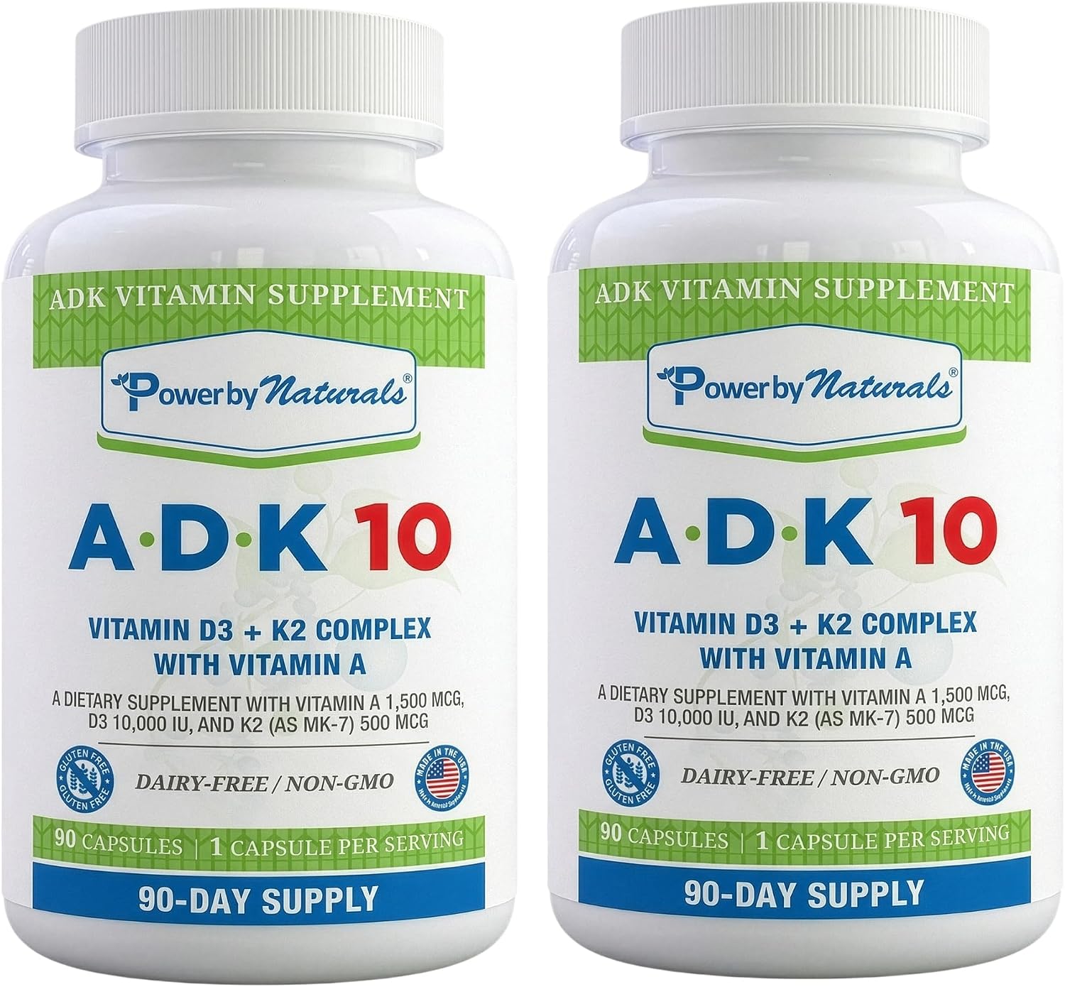Power By Naturals ADK Vitamin Supplement – Vitamins A, D3 250 mcg & K2 MK-7 for Bone and Immune Health – 180 Capsules (6-Month Supply) - görsel 1