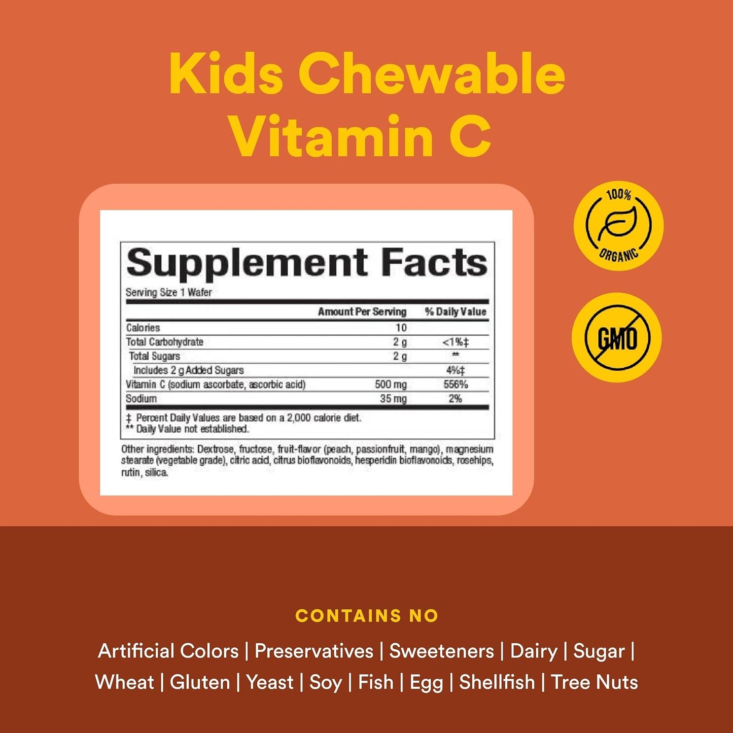 Natural Factors Kids Chewable Vitamin C 500 mg - Immune Support, Bones, Teeth, Gums - Peach, Passionfruit & Mango - 90 Wafers - görsel 4