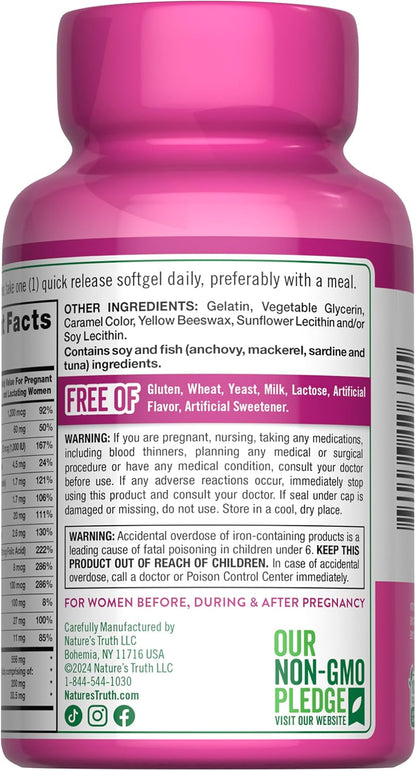Nature's Truth Prenatal Food Supplement with DHA and Folic Acid – 60 Softgels – Image 7
