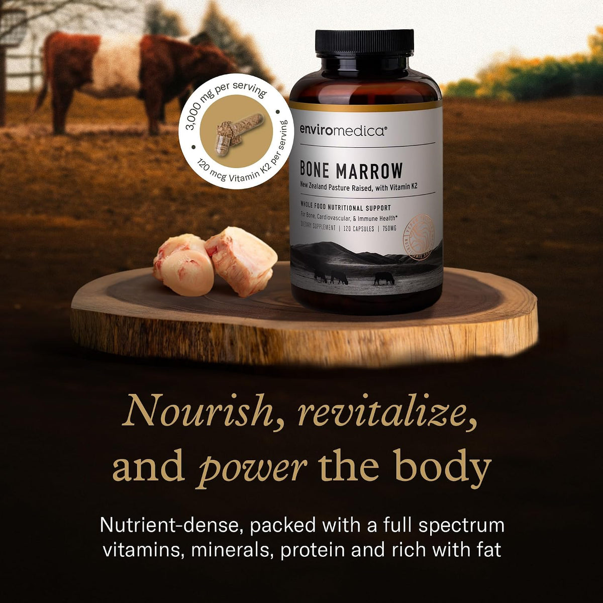 Enviromedica Bone Marrow Supplement – Grass-Fed New Zealand Beef Bone Marrow, MCHA, Bovine Cartilage, Collagen, Freeze-Dried, Vitamin K2 MK7, 120 Capsules - görsel 2