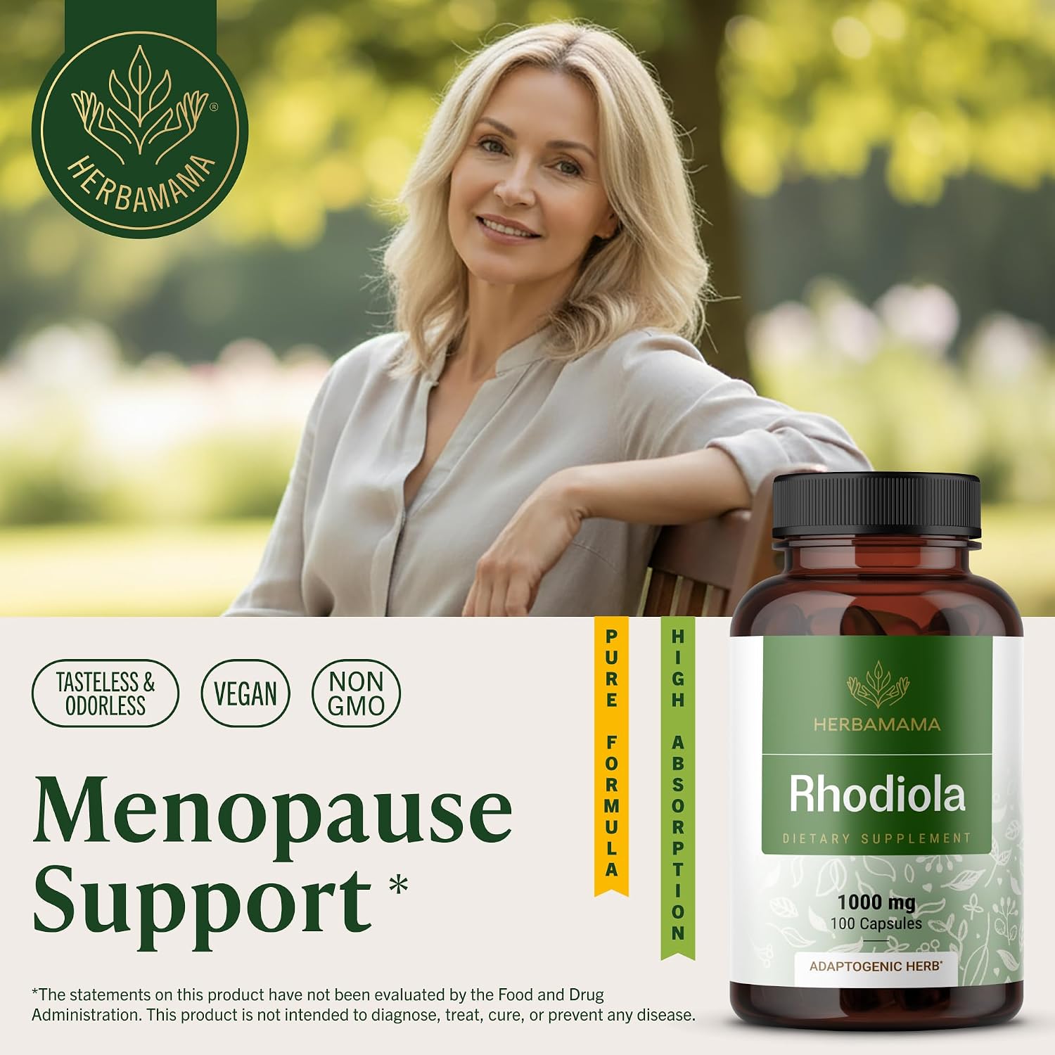 HERBAMAMA Rhodiola Rosea Supplement – Rhodiola Rosea Capsules for Stress Relief & Mental Focus Support – 100 Vegan Capsules (50 Servings) - görsel 2