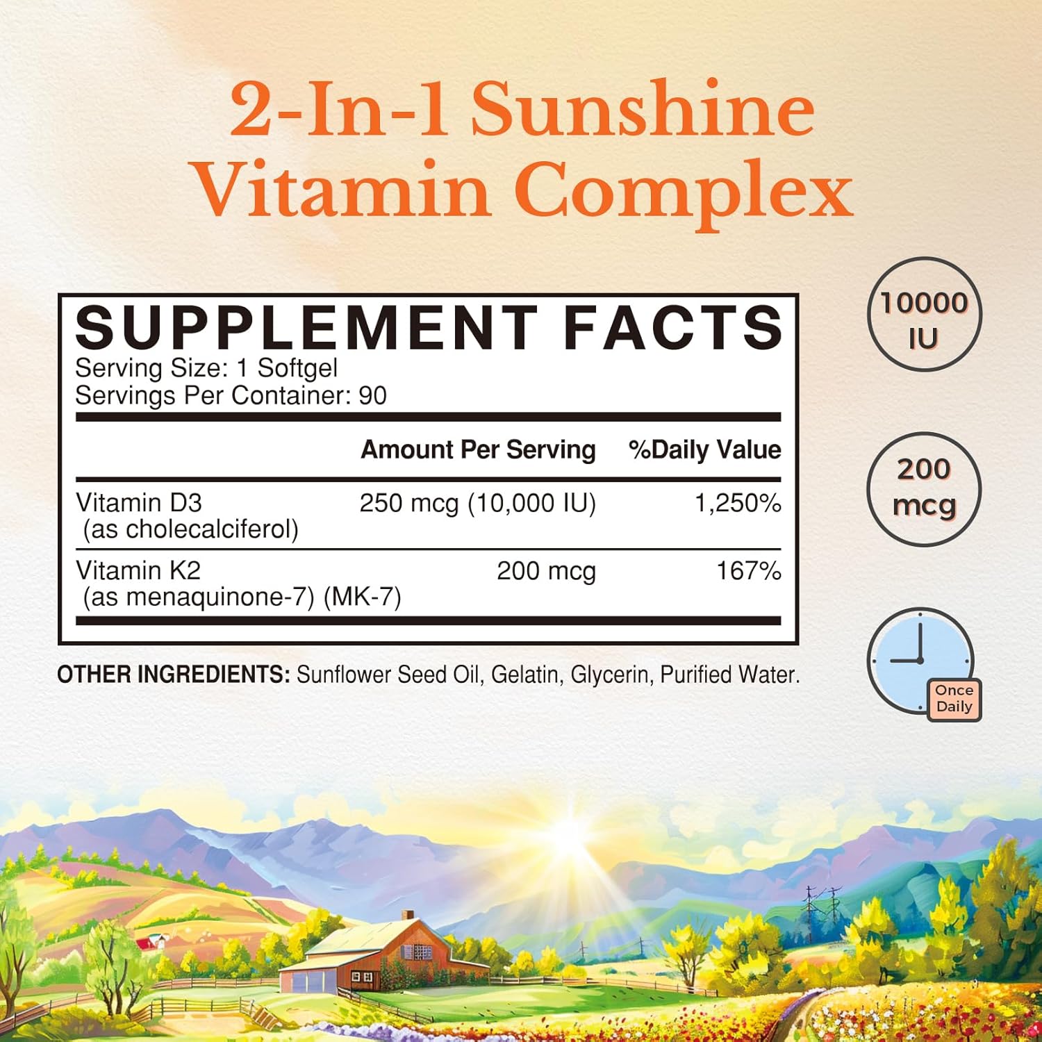 Vitalitown Vitamin D3 + K2 Supplement, 10000 IU D3 & 200 mcg K2 (MK-7), 180 Soft gel capsules (2-Pack) - görsel 2