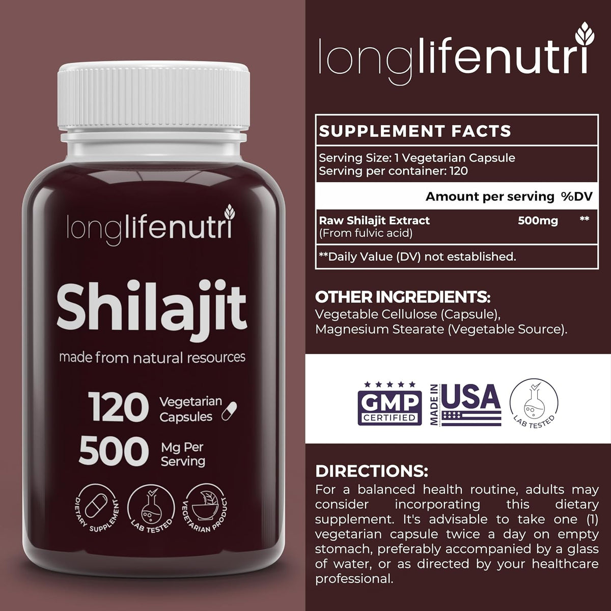 Shilajit Pure Himalayan Extract 500mg with 15% Fulvic Acid 500mg - 120 Vegetarian Capsules, 4 Month Supply, Organic Supplement for Vitality & Mental Clarity, Made in USA, Gluten-free, Non-GMO - görsel 2