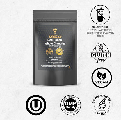 Bee and You - 100% Natural & Raw Bee Pollen Granules, Bee Pollen Supplement, Natural Superfood, Amino Acids, Antioxidants, Enzymes, Vitamin B, Paleo, Keto, Gluten-free, Adults | 140g Pack of 2