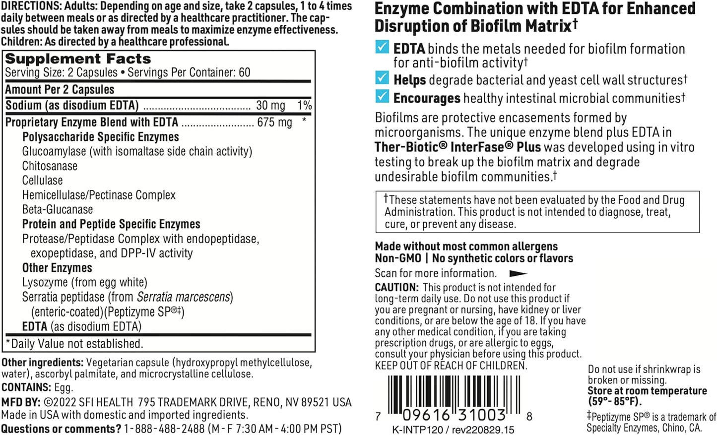 SFI Health Klaire Labs Ther-Biotic Interfase Plus - Anti Biofilm Enzymes with EDTA, 120 Capsules - görsel 6