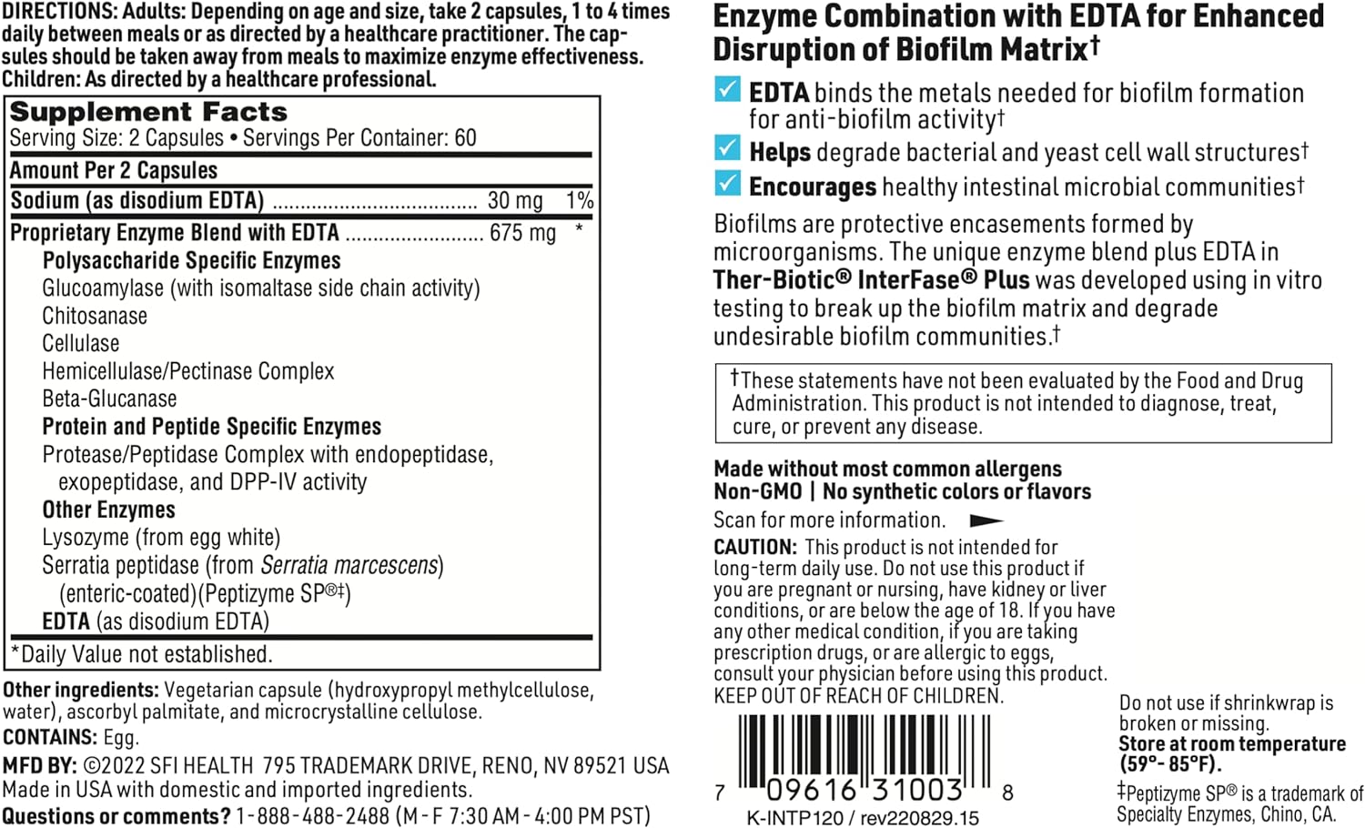 SFI Health Klaire Labs Ther-Biotic Interfase Plus - Anti Biofilm Enzymes with EDTA, 120 Capsules - görsel 6