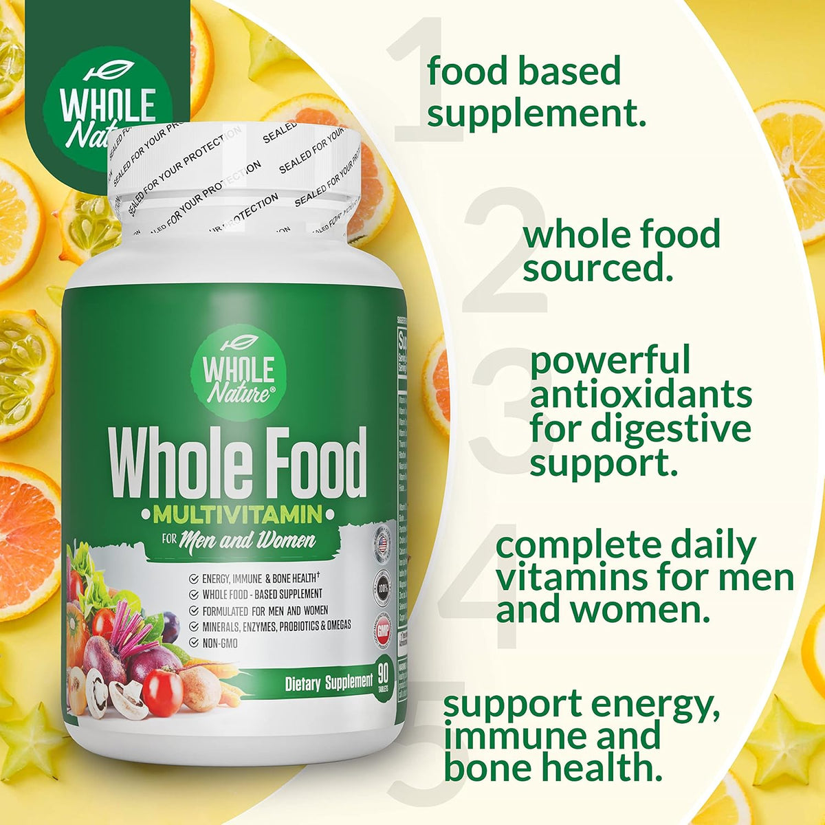 Whole Food Multivitamin for Men and Women (Twin Pack) - Plant Based Daily Superfood Vitamins with Digestive Enzymes, Probiotics & Omegas - görsel 4