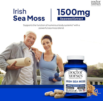 Doctor Morse's Irish Sea Moss Advanced Food Supplement – 1500mg Sea Moss Capsules with Bladderwrack and Burdock Root