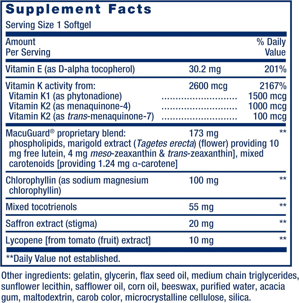 Life Extension Once-Daily Health Booster - Vitamins E, K1 and K2, MacuGuard Blend for Eye, Bone and Heart Health - 30 Softgels - görsel 3