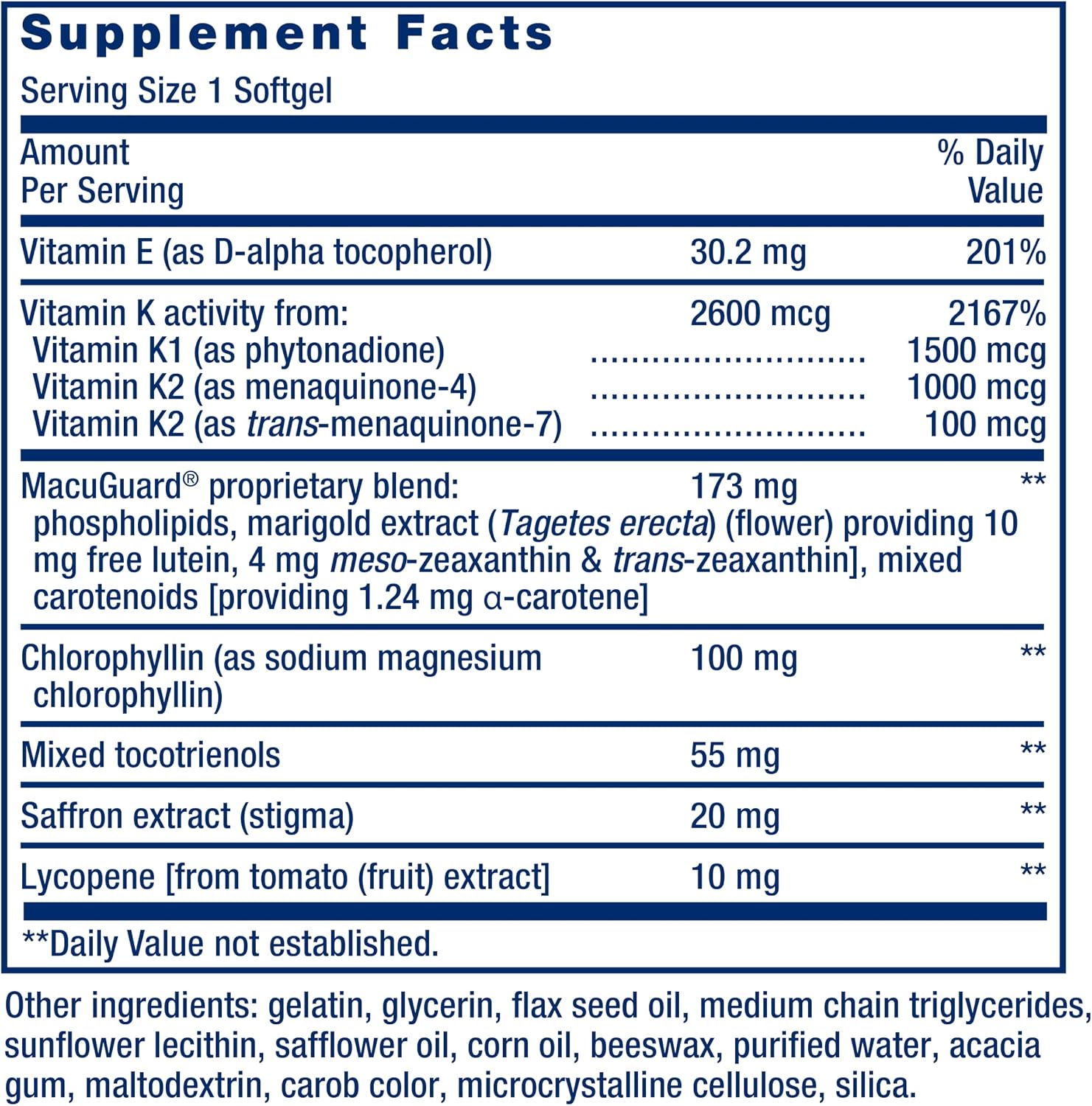 Life Extension Once-Daily Health Booster - Vitamins E, K1 and K2, MacuGuard Blend for Eye, Bone and Heart Health - 30 Softgels - görsel 3
