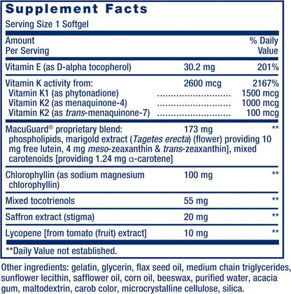 Life Extension Once-Daily Health Booster - Vitamins E, K1 and K2, MacuGuard Blend for Eye, Bone and Heart Health - 30 Softgels