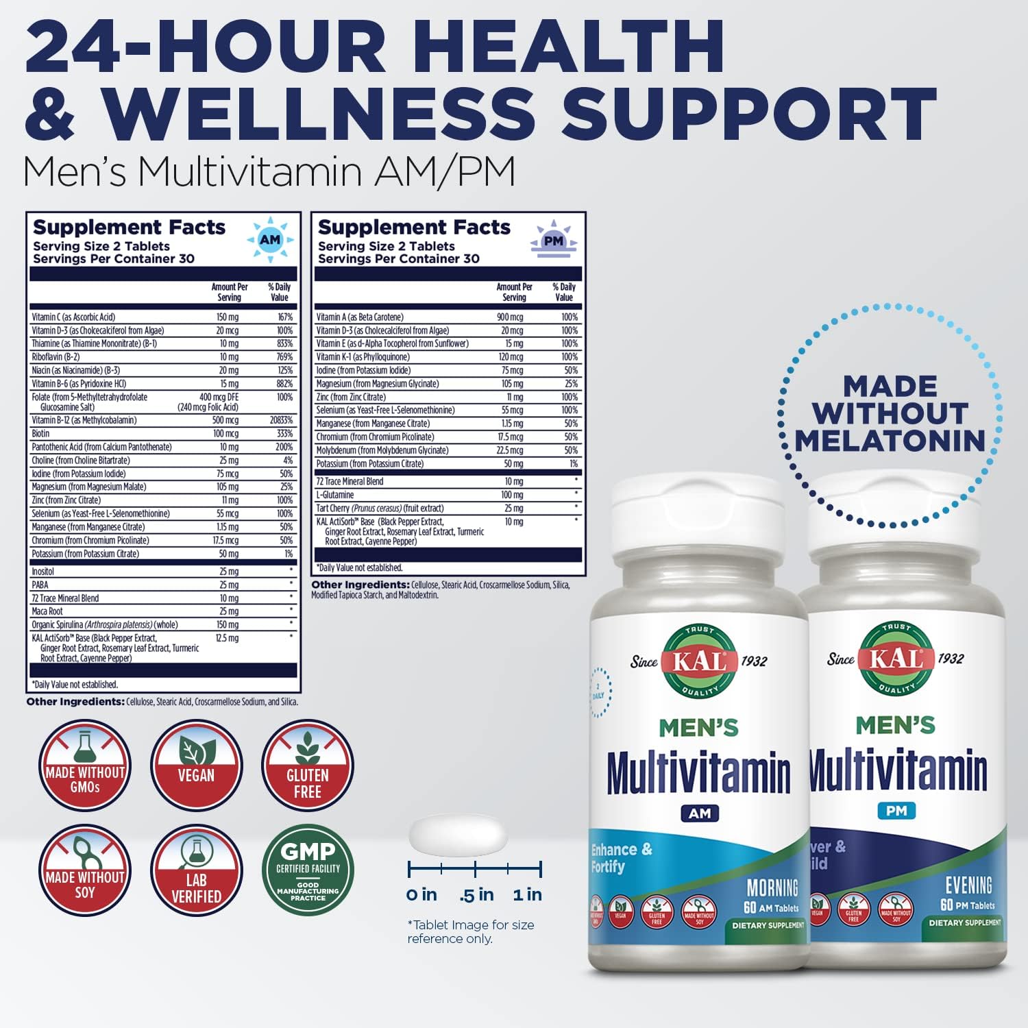 KAL Men's Multivitamin AM/PM - 120 Tablets (30 Servings) - görsel 3