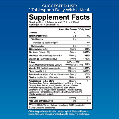 Tropical Oasis Premium Liquid B-Complex w/ Energy maximising Herbs - Fast Absorbing Liquid B Complex Supplement w/ full range of 8 B vitamins - 473 ml (16 fl oz), 32 Servings