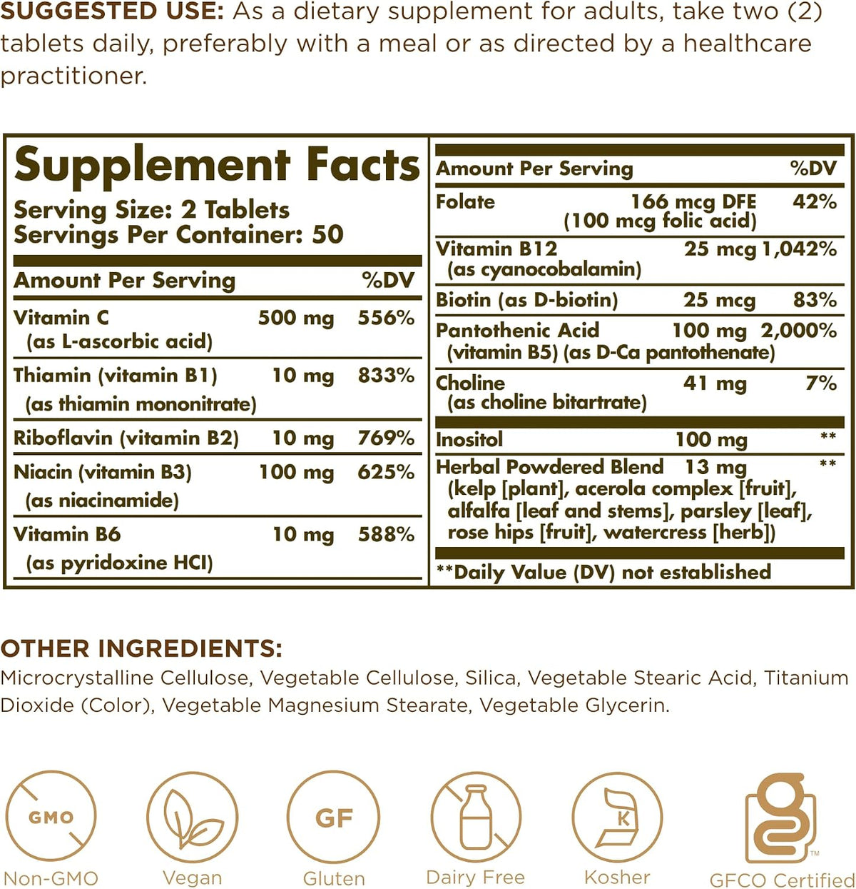 Solgar B-Complex with Vitamin C Stress Formula, 100 Tablets (Pack of 2) - görsel 2