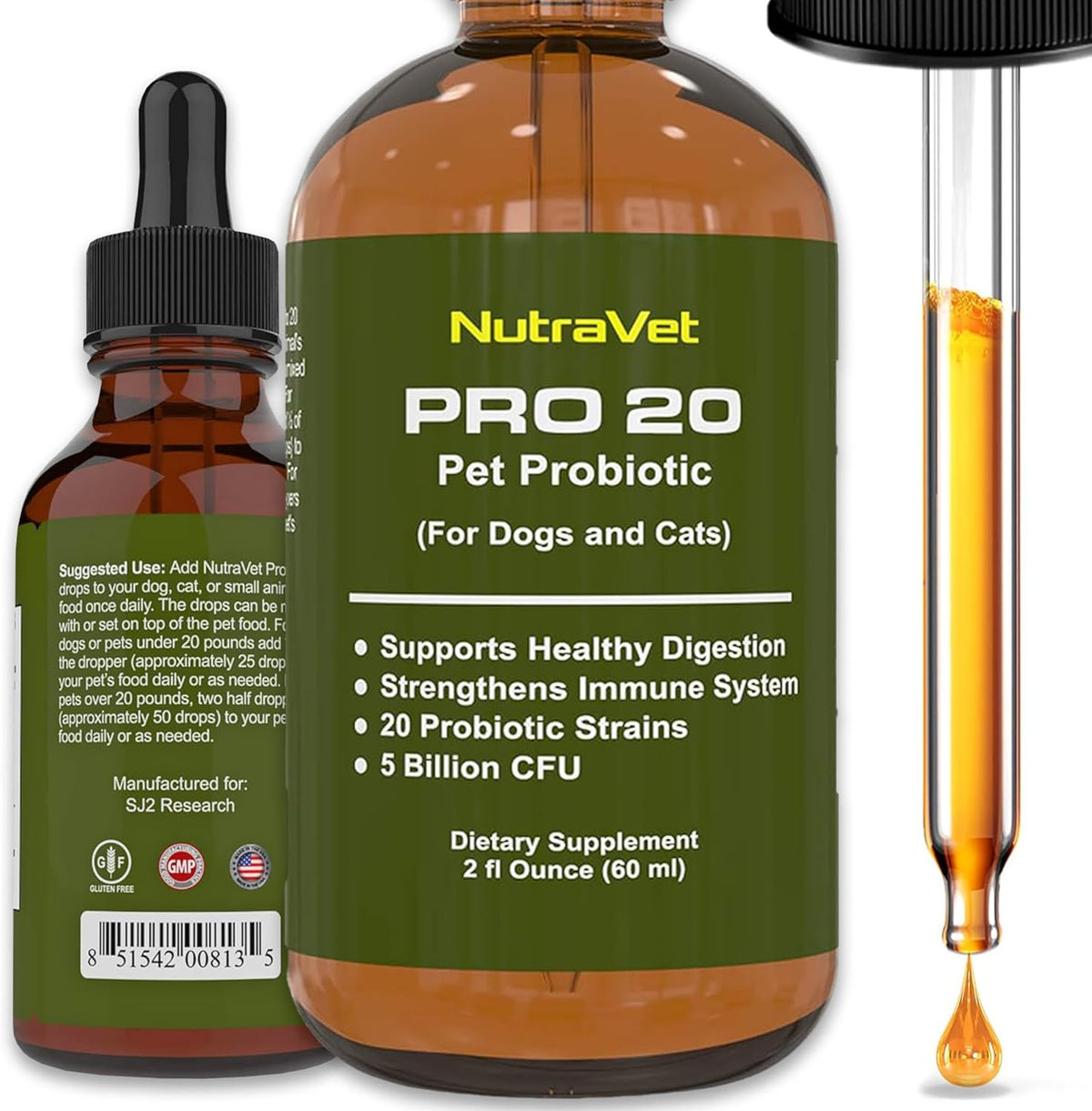 NutraVet Probiotics for Dogs and Cats - Liquid Digestive Enzyme Supplement with 20 Strains, 120 Servings - görsel 1