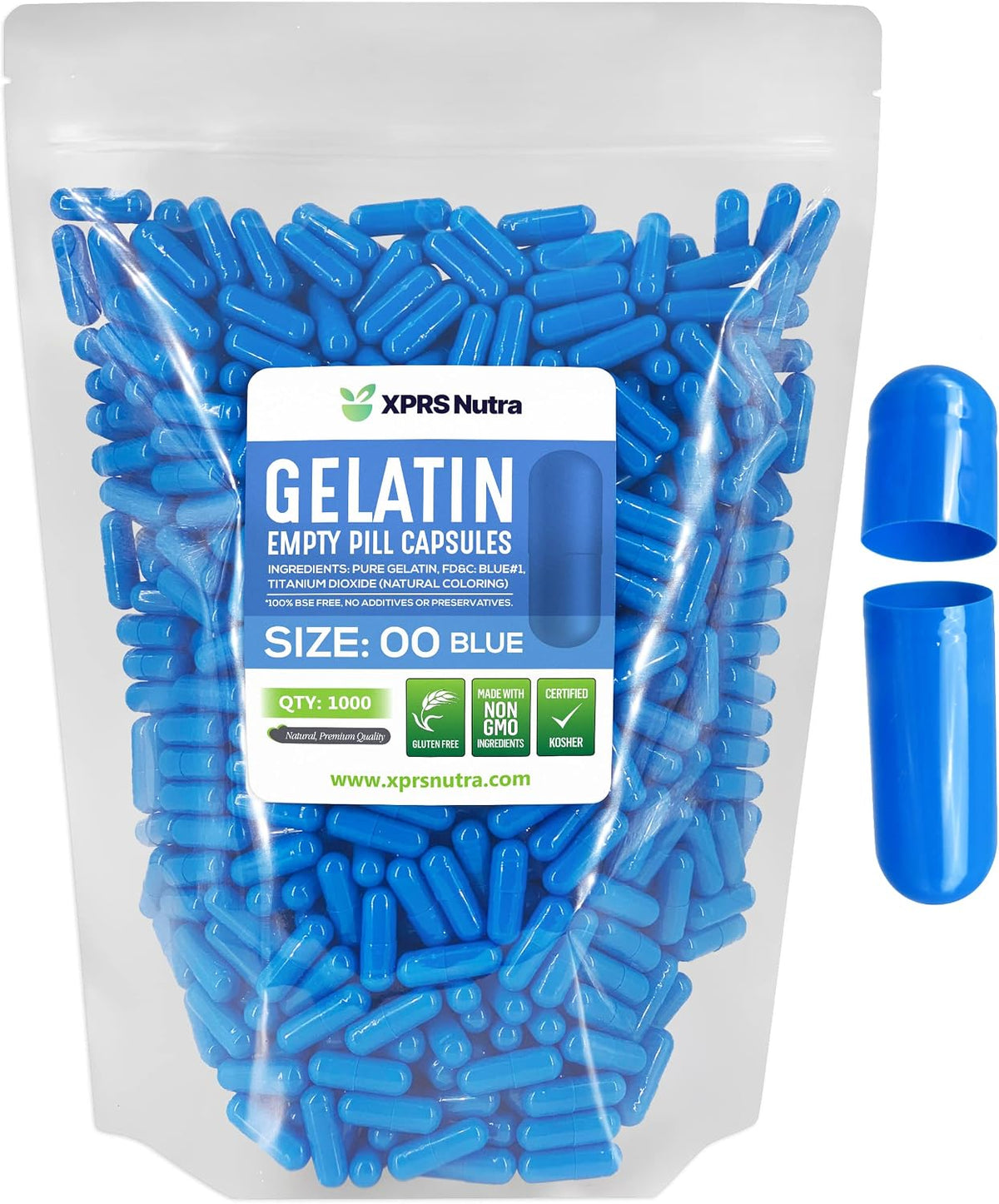 XPRS Nutra Size 00 Empty Gelatine Capsules - 1000 Count (Blue) - görsel 1