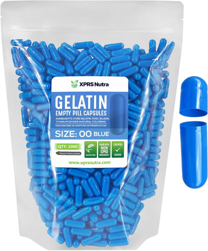 XPRS Nutra Size 00 Empty Gelatin Capsules - 1000 Count - DIY Capsule Filling (Blue)