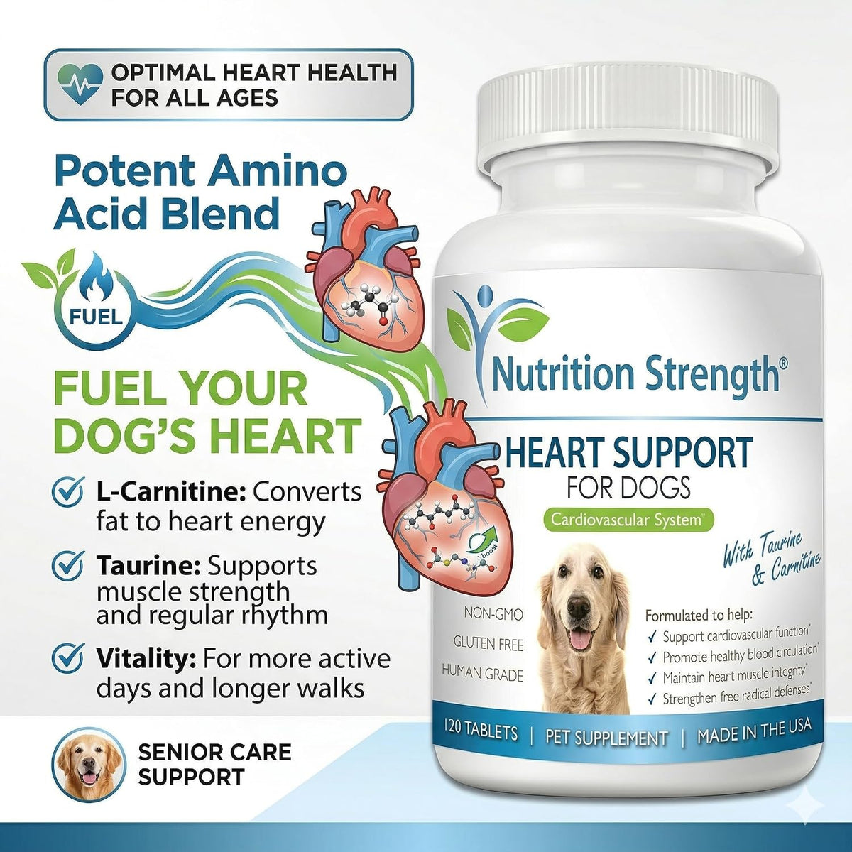 Nutrition Strength Heart Support for Dogs with Taurine & Carnitine, 120 Chewable Tablets - görsel 4