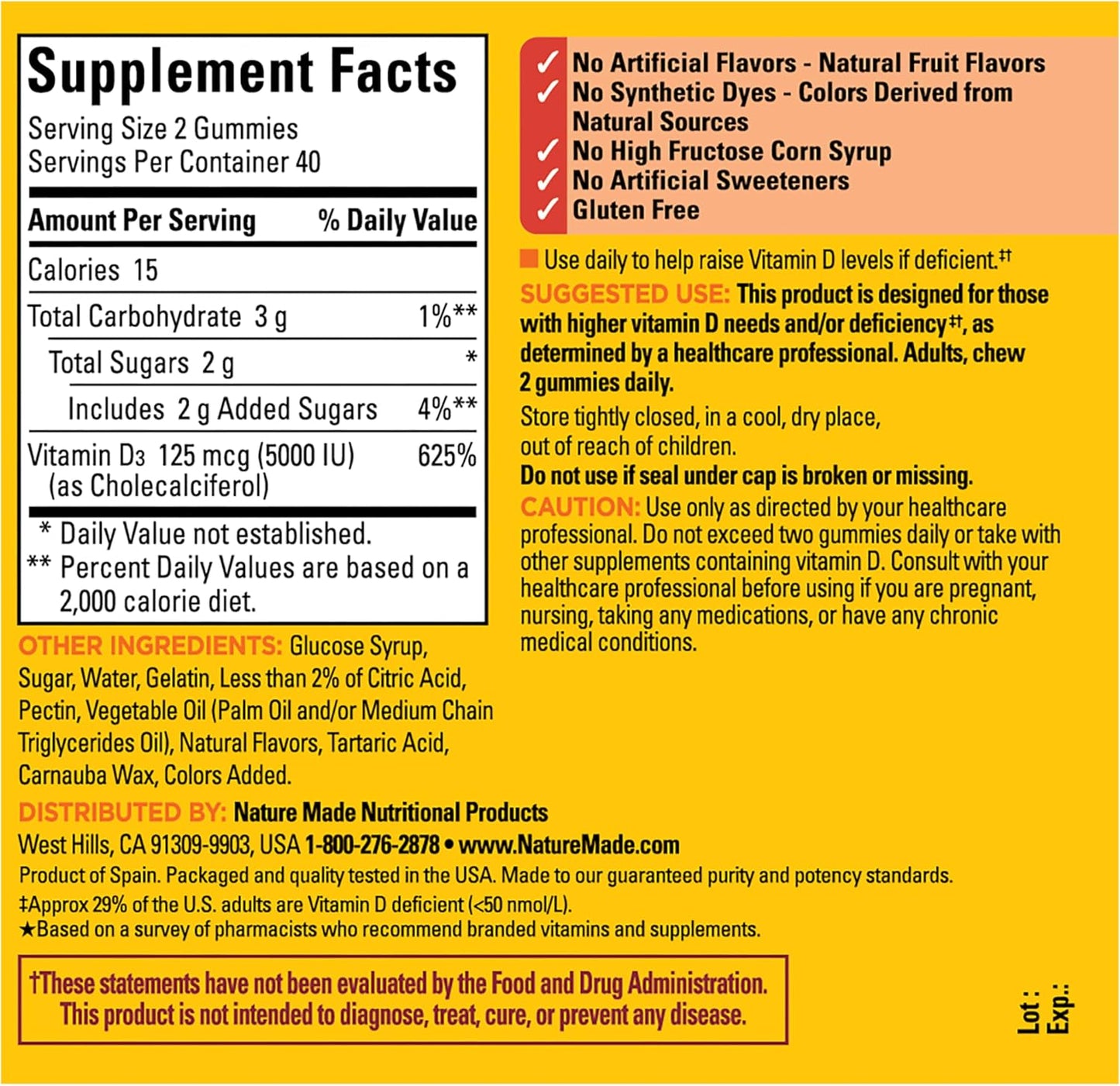 Nature Made Vitamin D3 5000 IU Gummies - Extra Strength - 80 Count - görsel 7