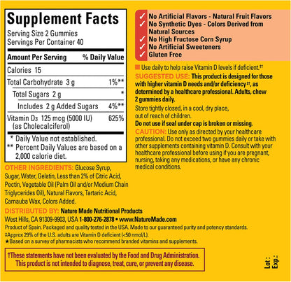 Nature Made Vitamin D3 5000 IU Gummies - Extra Strength - 80 Count